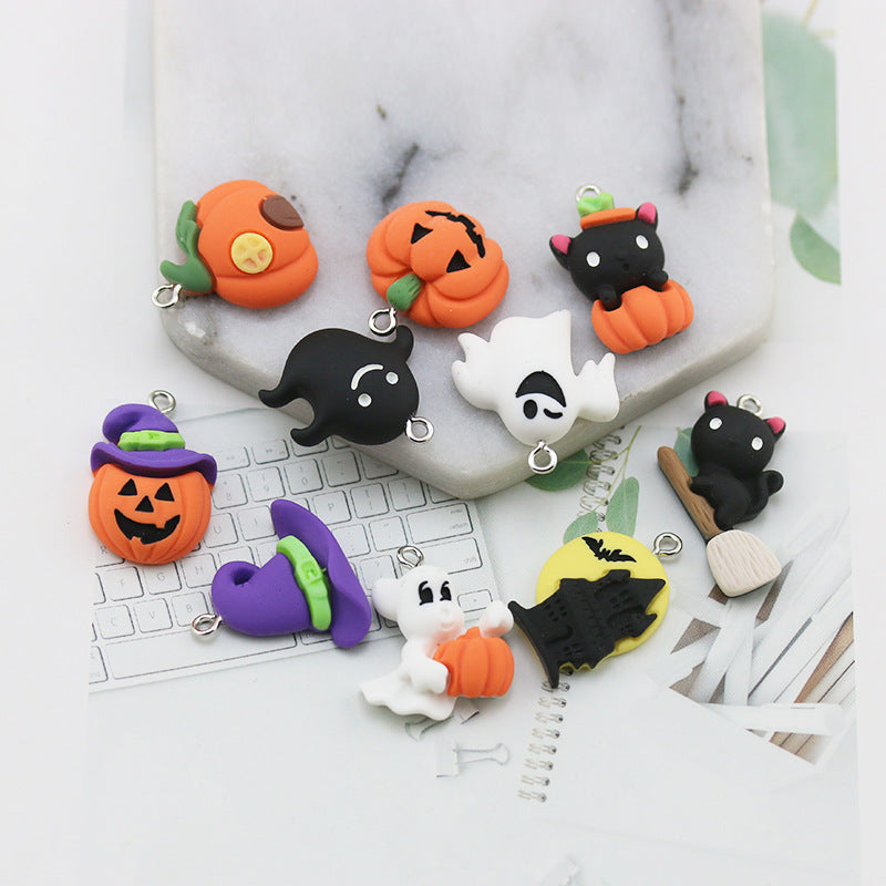 DIY Accessories Resin Halloween Pendant Pumpkin Ghost Broom Cat Castle Keychain Pendant Pendant