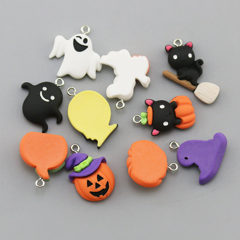 DIY Accessories Resin Halloween Pendant Pumpkin Ghost Broom Cat Castle Keychain Pendant Pendant