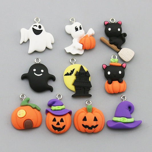 DIY Accessories Resin Halloween Pendant Pumpkin Ghost Broom Cat Castle Keychain Pendant Pendant